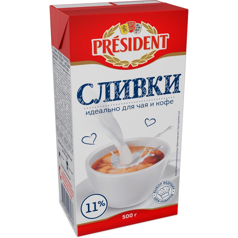 СЛИВКИ PRESIDENT 11% 500Г Т/П