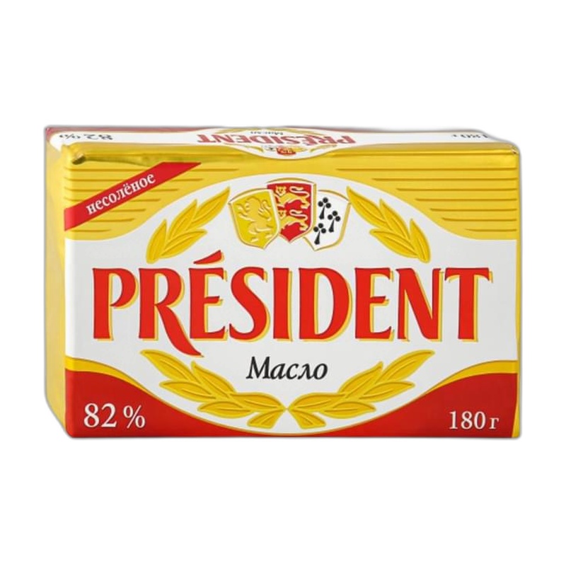 МАСЛО PRESIDENT КИСЛОСЛИВОЧНОЕ НЕСОЛЕНОЕ В/С 82% 180Г