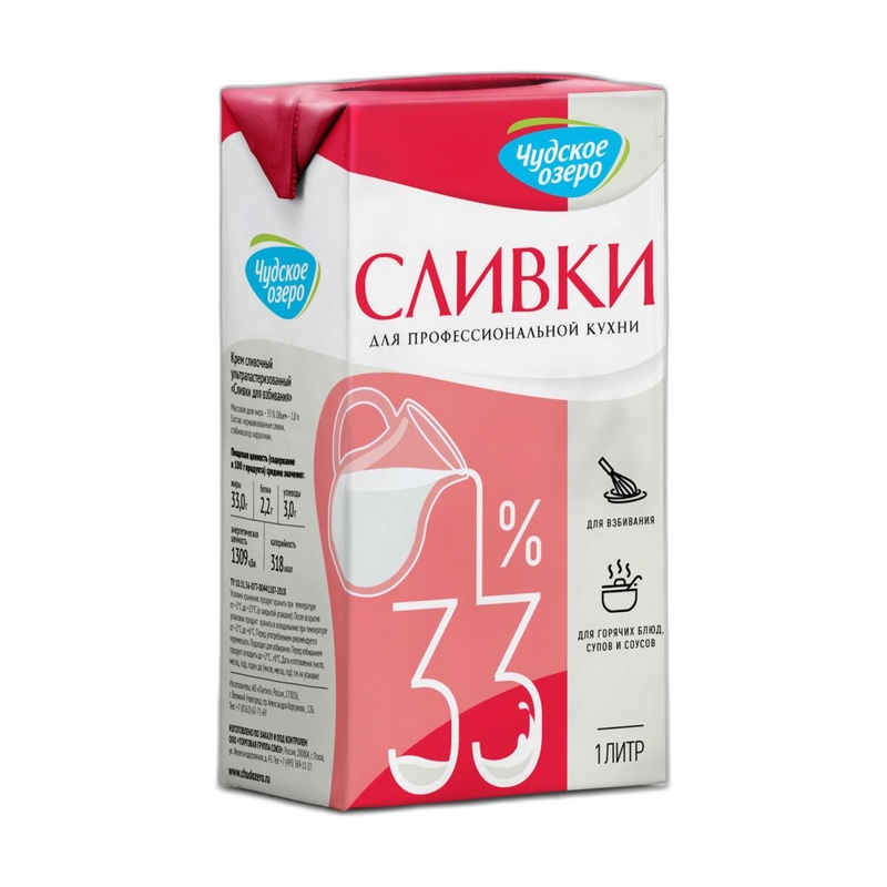 СЛИВКИ ЧУДСКОЕ ОЗЕРО ДЛЯ ВЗБИВАНИЯ 33% 1Л