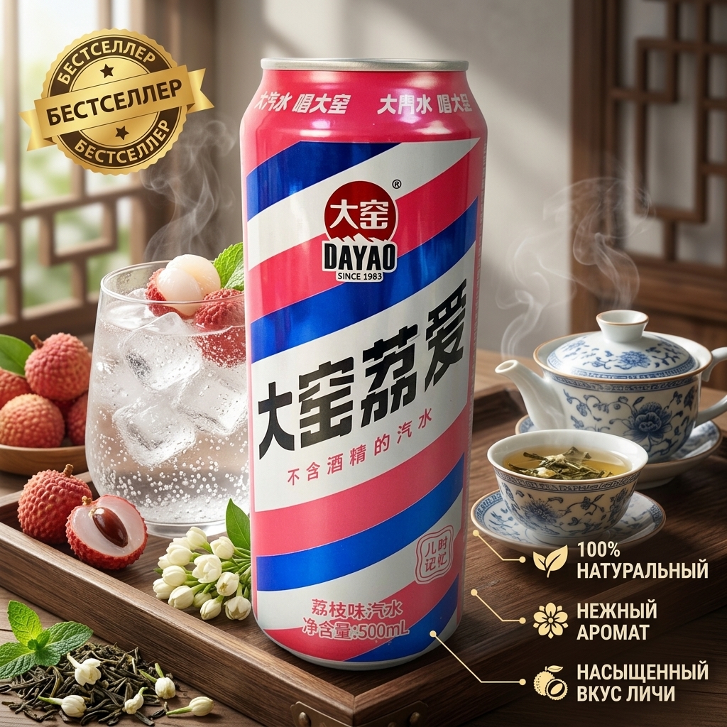 НАПИТОК ГАЗИРОВАННЫЙ DAYAO ЛИЧИ 520МЛ П/Б