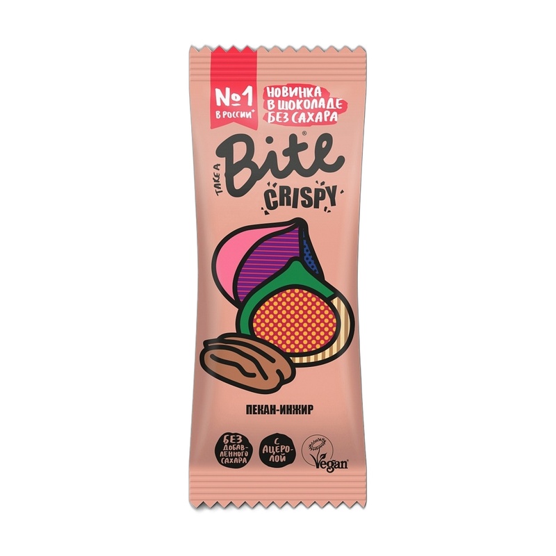 БАТОНЧИК BITE CRISPY ИНЖИР ПЕКАН В ТЕМНОМ ШОКОЛАДЕ 45Г