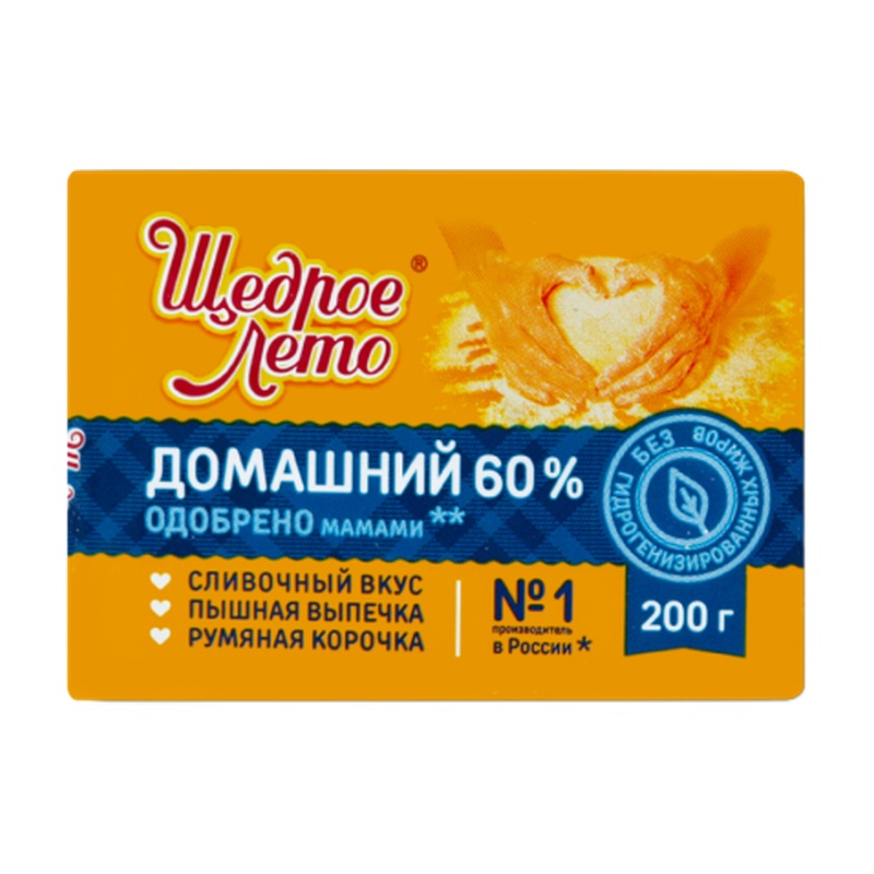 МАРГАРИН ЩЕДРОЕ ЛЕТО ДОМАШНИЙ 60% 200Г