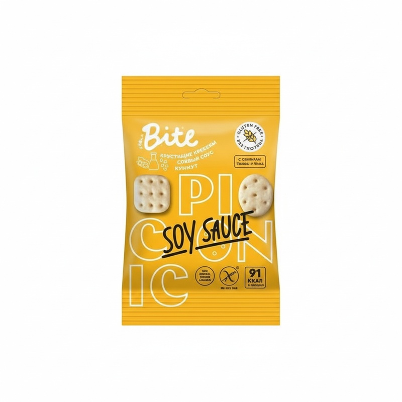 КРЕКЕРЫ СОЛЕНЫЕ BITE PICNIC СОЕВЫЙ СОУС КУНЖУТ 60Г