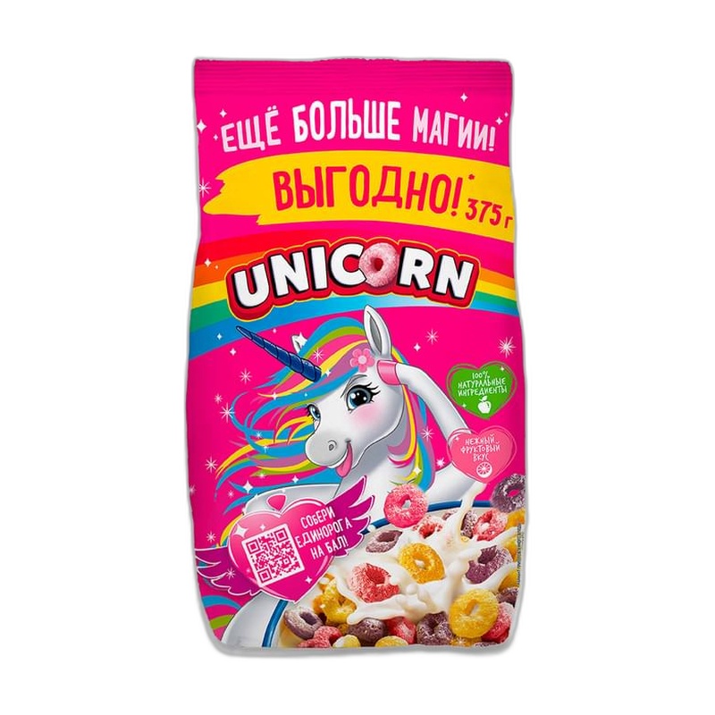 ЗАВТРАК ГОТОВЫЙ UNICORN РАДУЖНЫЕ КОЛЕЧКИ 375Г