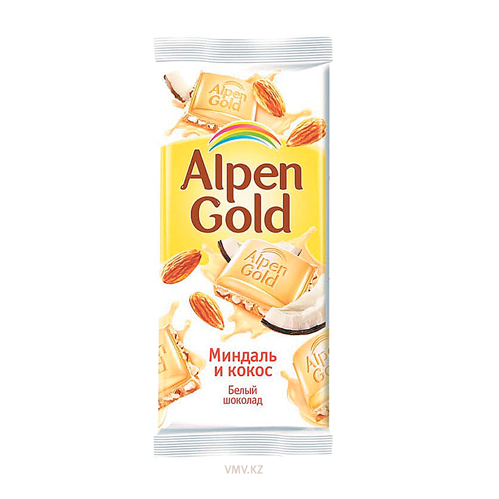 ШОКОЛАД ALPEN GOLD БЕЛЫЙ МИНДАЛЬ КОКОС 85Г