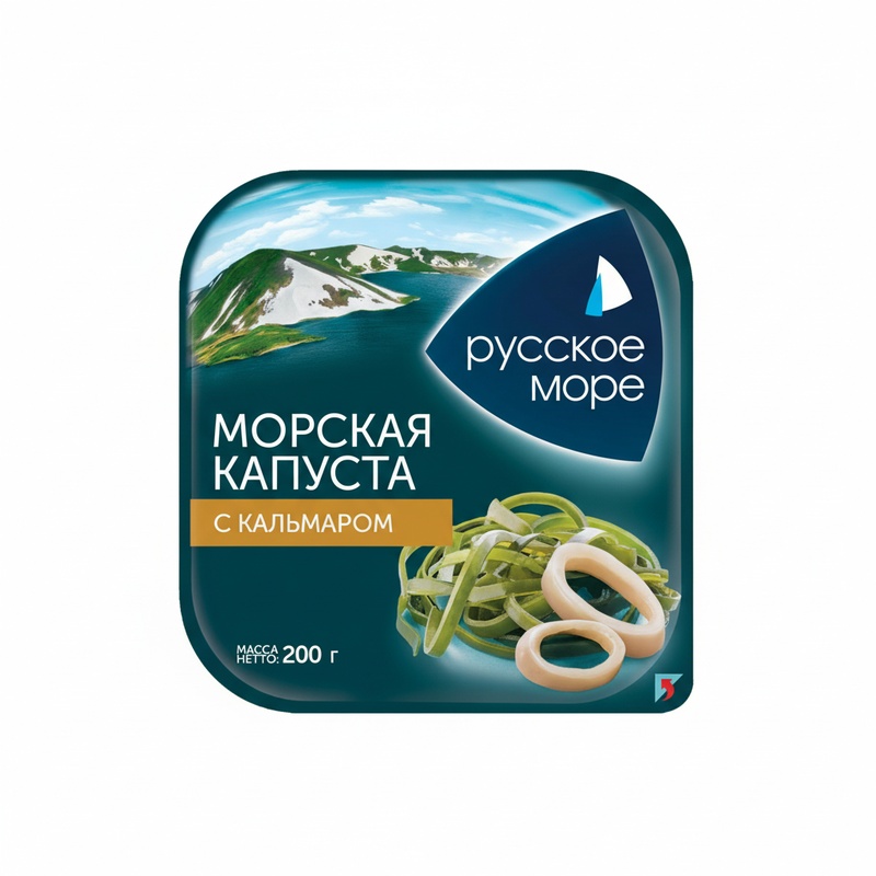 КАПУСТА МОРСКАЯ РУССКОЕ МОРЕ МАРИНОВАННАЯ С КУСОЧКАМИ КАЛЬМАРА 200Г