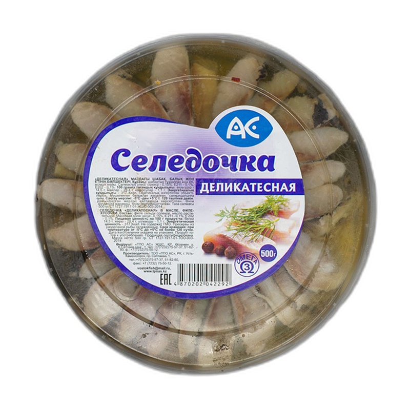 ПРЕСЕРВА АС СЕЛЕДОЧКА ДЕЛИКАТЕСНАЯ В МАСЛЕ 200Г ПЛ/Б
