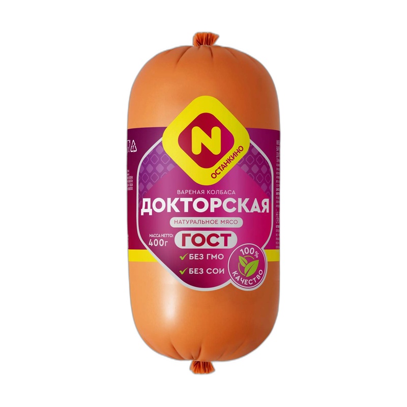 КОЛБАСА ОСТАНКИНО ДОКТОРСКАЯ ВАРЕНАЯ ГОСТ 400Г