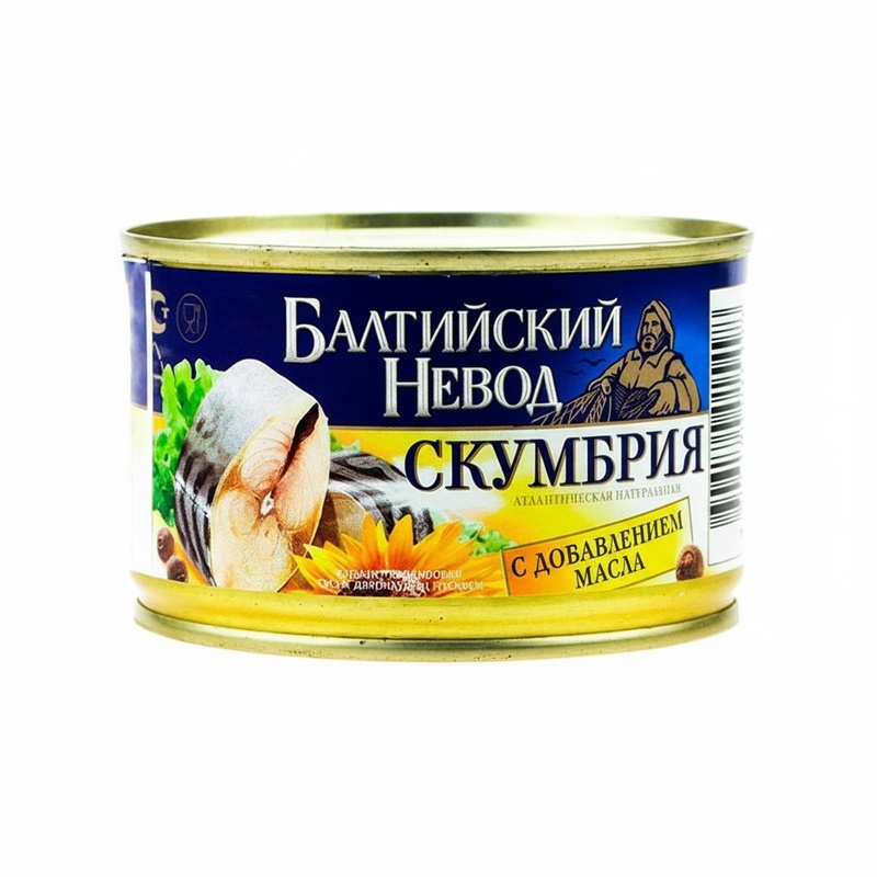 СКУМБРИЯ БАЛТИЙСКИЙ НЕВОД АТЛАНТИЧЕСКАЯ С МАСЛОМ 250Г