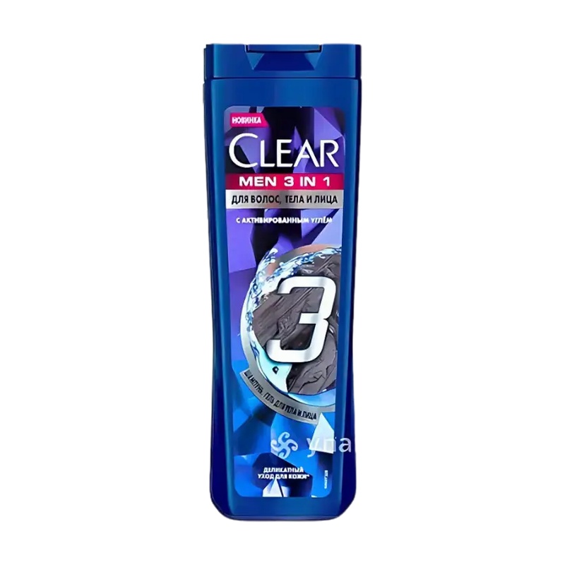 ШАМПУНЬ+ГЕЛЬ CLEAR MEN 3В1 С АКТИВИРОВАННЫМ УГЛЕМ 380МЛ