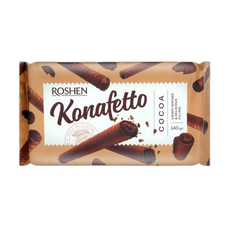ТРУБОЧКИ ВАФЕЛЬНЫЕ KONAFETTO COCOA ROSHEN 140гр к кор