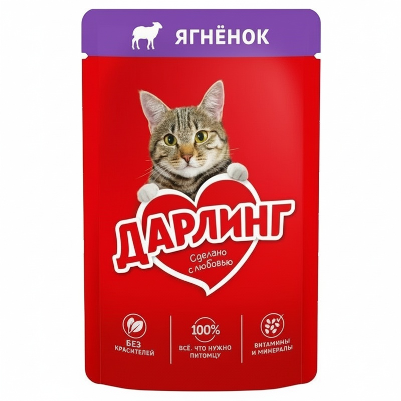 КОРМ ДЛЯ КОШЕК ДАРЛИНГ ЯГНЁНОК В ПОДЛИВЕ 75Г