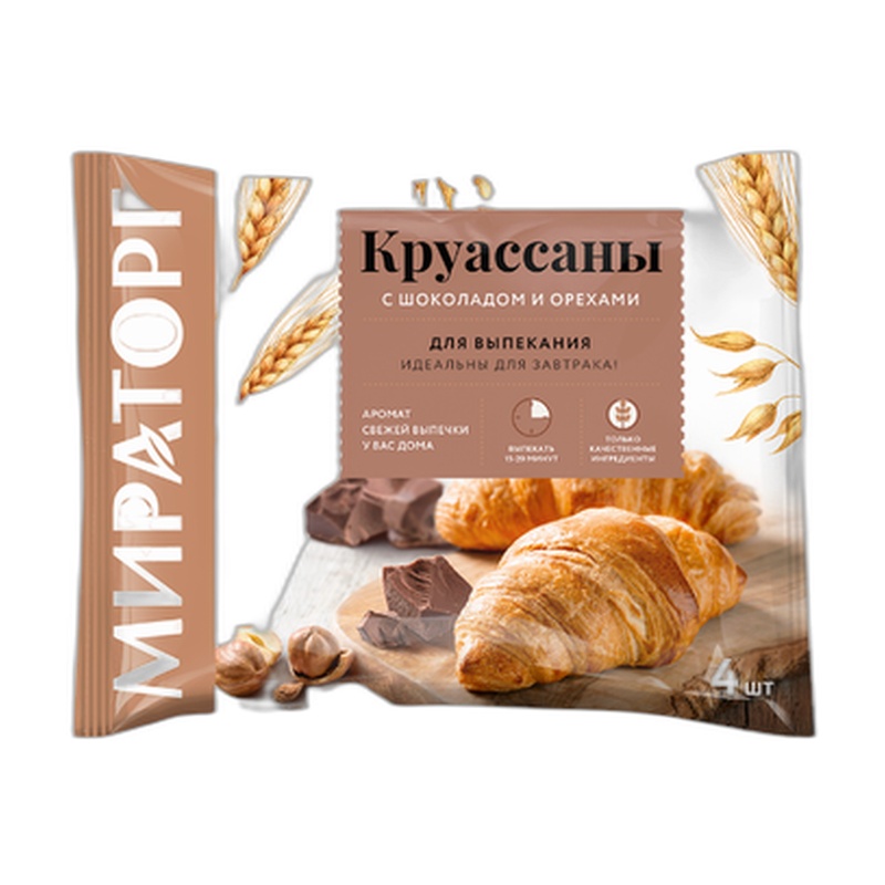 КРУАССАН МИРАТОРГ С ШОКОЛАДНО-ОРЕХОВОЙ НАЧИНКОЙ 320Г ЗАМ