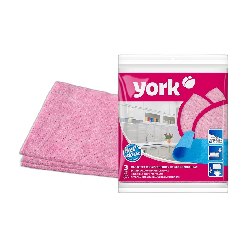 САЛФЕТКИ ДЛЯ УБОРКИ YORK ПЕРФОРИРОВАННЫЕ 34Х35СМ 3ШТ