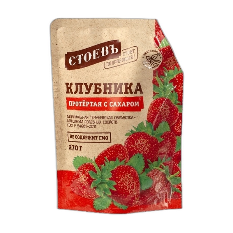 ЯГОДЫ ПРОТЕРТЫЕ СТОЕВЪ КЛУБНИКА С САХАРОМ 270Г СТ/Б