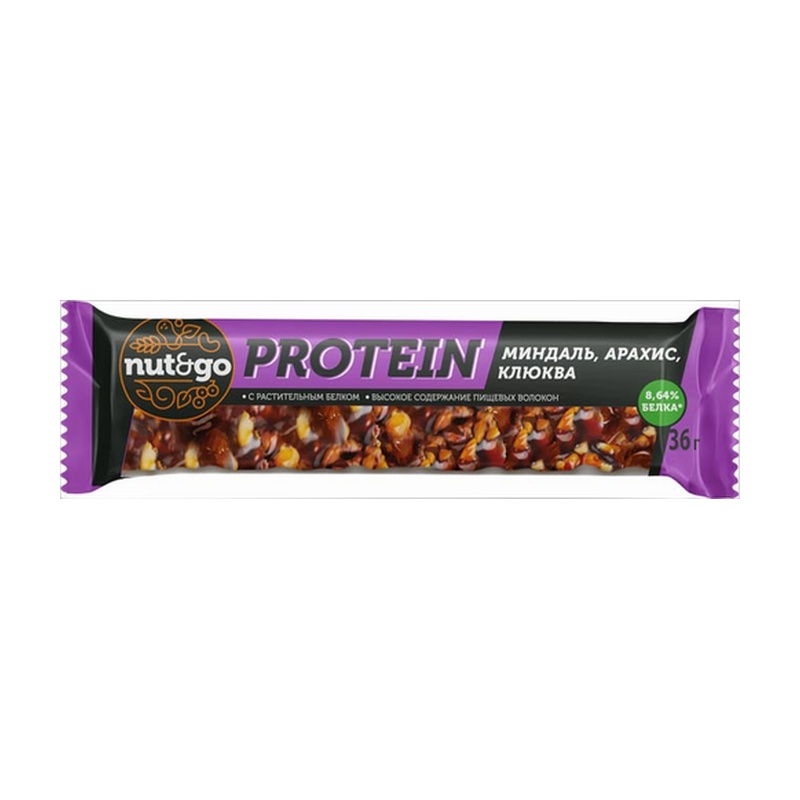 БАТОНЧИК NUT&GO МИНДАЛЬ АРАХИС АРАХИСОВАЯ ПАСТА 36Г