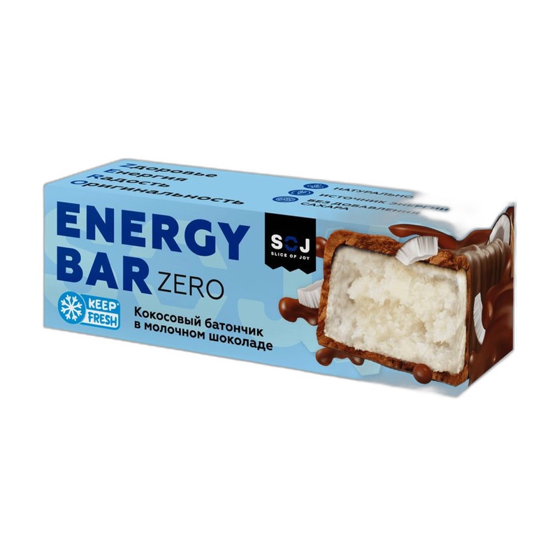 БАТОНЧИК КОКОСОВЫЙ SOJ ENERGY BAR ZERO В МОЛОЧНОМ ШОКОЛАДЕ 45Г