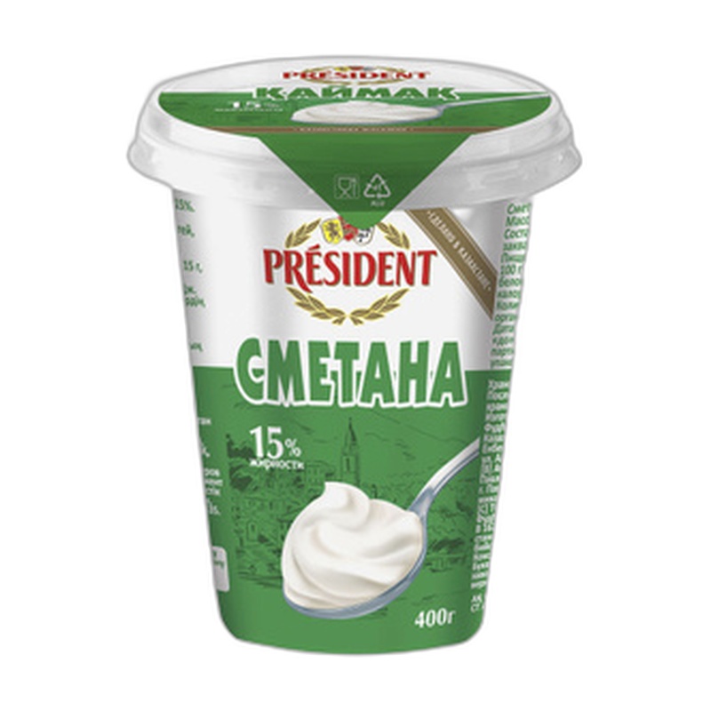 СМЕТАНА PRESIDENT 15% 400Г П/С