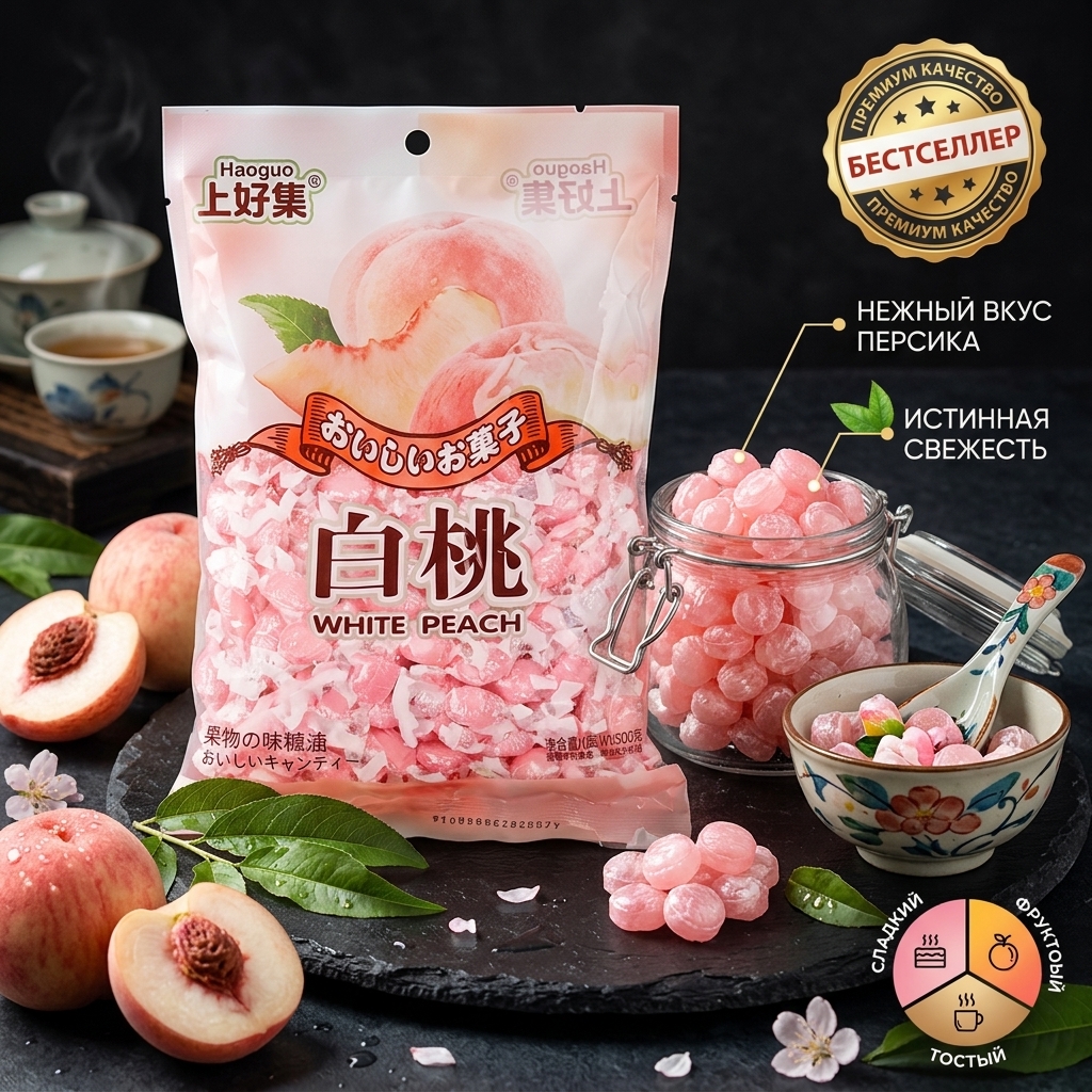 КОНФЕТЫ СО ВКУСОМ БЕЛОГО ПЕРСИКА 128Г