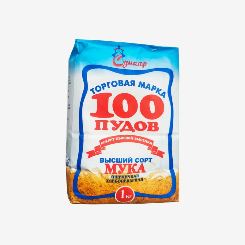 МУКА ПШЕНИЧНАЯ 100 ПУДОВ В/С 1КГ