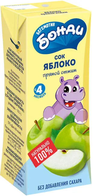 СОК БОНДИ ЯБЛОКО ПРЯМОГО ОТЖИМА 200МЛ Т/П