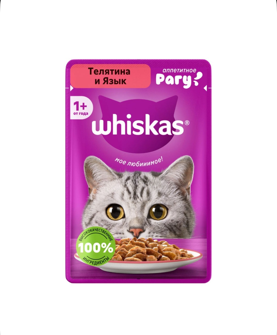 КОРМ ДЛЯ КОШЕК WHISKAS РАГУ С ТЕЛЯТИНОЙ И ЯЗЫКОМ 75Г