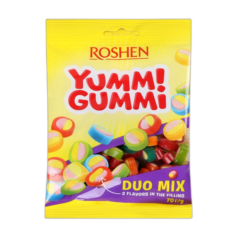КОНФЕТЫ ROSHEN ЖЕЛЕЙНЫЕ YUMMI GUMMI DUO MIX 70Г ПАК