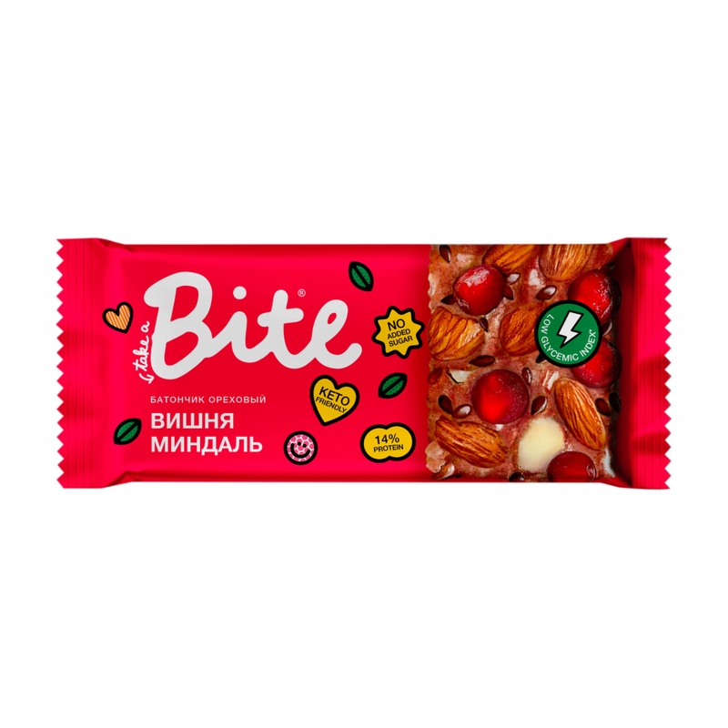 БАТОНЧИК ОРЕХОВЫЙ BITE ВИШНЯ МИНДАЛЬ 30Г