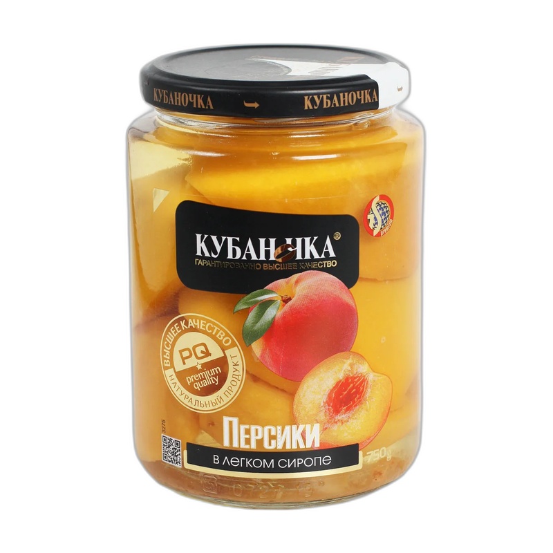 ПЕРСИКИ КУБАНОЧКА В СИРОПЕ 750Г СТ/Б