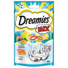 КОРМ ДЛЯ КОШЕК DREAMIES ПОДУШЕЧКИ МИКС ЛОСОСЬ И СЫР 60Г