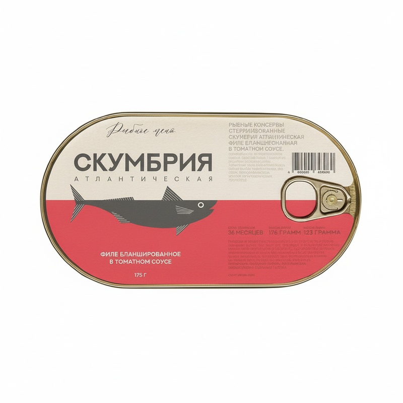 СКУМБРИЯ РЫБНОЕ МЕНЮ АТЛАНТИЧЕСКАЯ ФИЛЕ БЛАНШИРОВАННАЯ В ТОМАТНОМ СОУСЕ 175Г