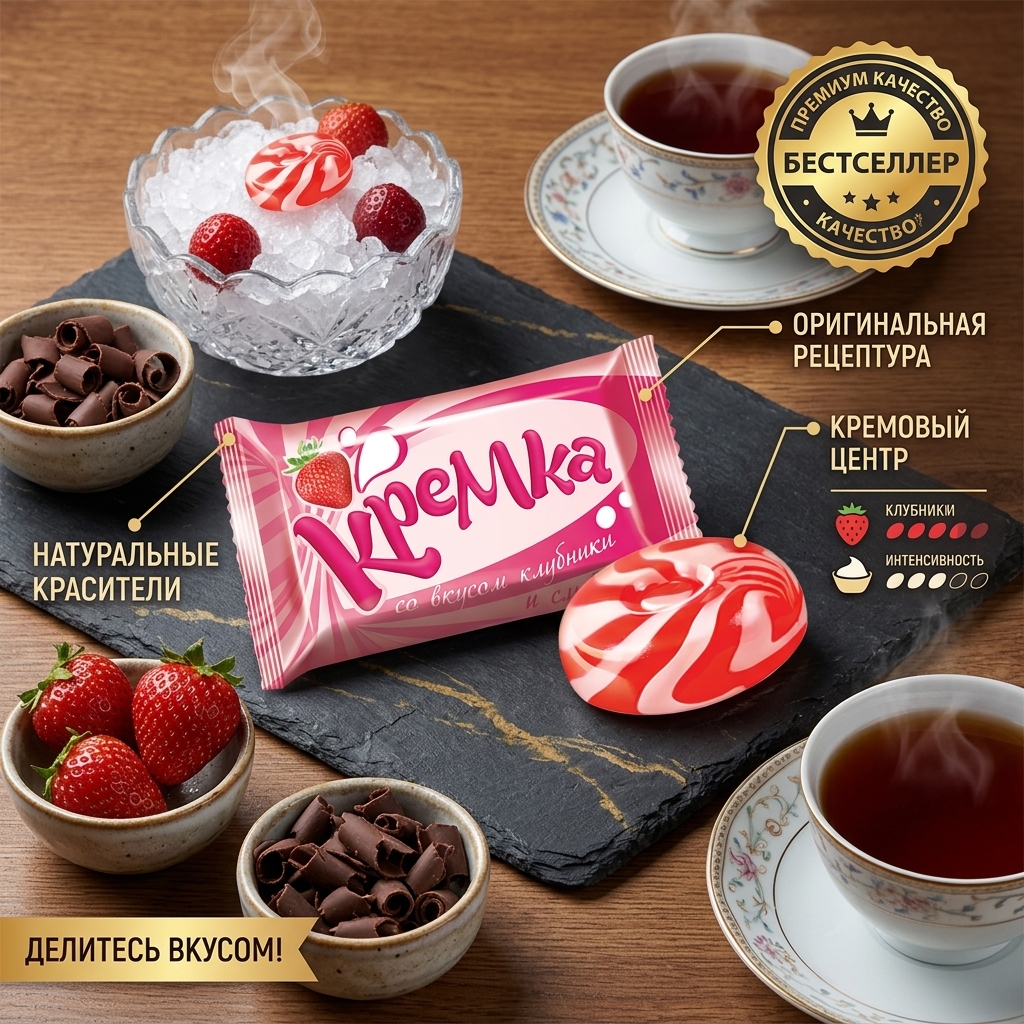 КОНФЕТА ЗАВЕРНУТАЯ СО ВКУСОМ КЛУБНИКИ 88 ГР