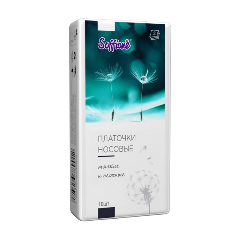 ПЛАТОЧКИ БУМАЖНЫЕ SOFFIONE БЕЛЫЕ 3-СЛОЙНЫЕ 10ШТ