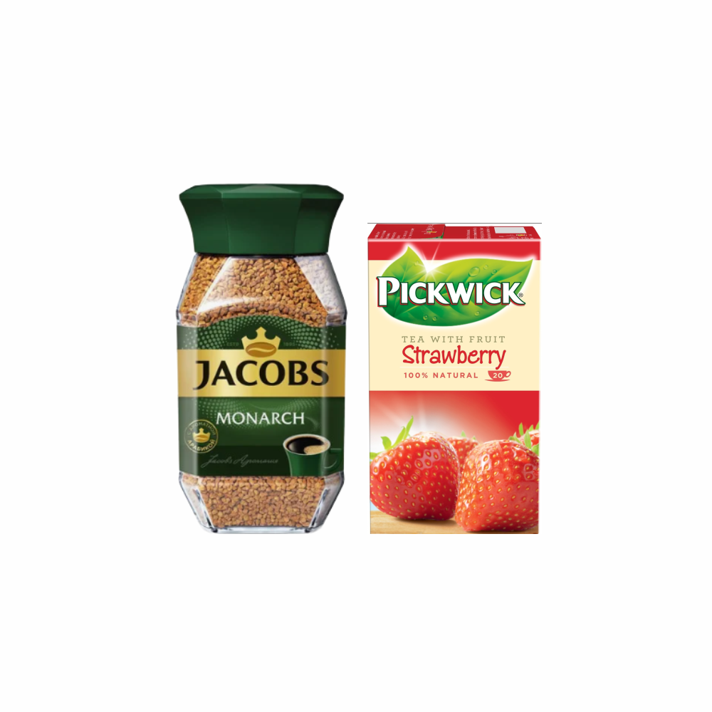 НАБОР КОФЕ JACOBS MONARCH 95Г+ЧАЙ ЧЕРНЫЙ PICKWICK МАЛИНА ВИШНЯ КЛУБНИКА 20 ПАК