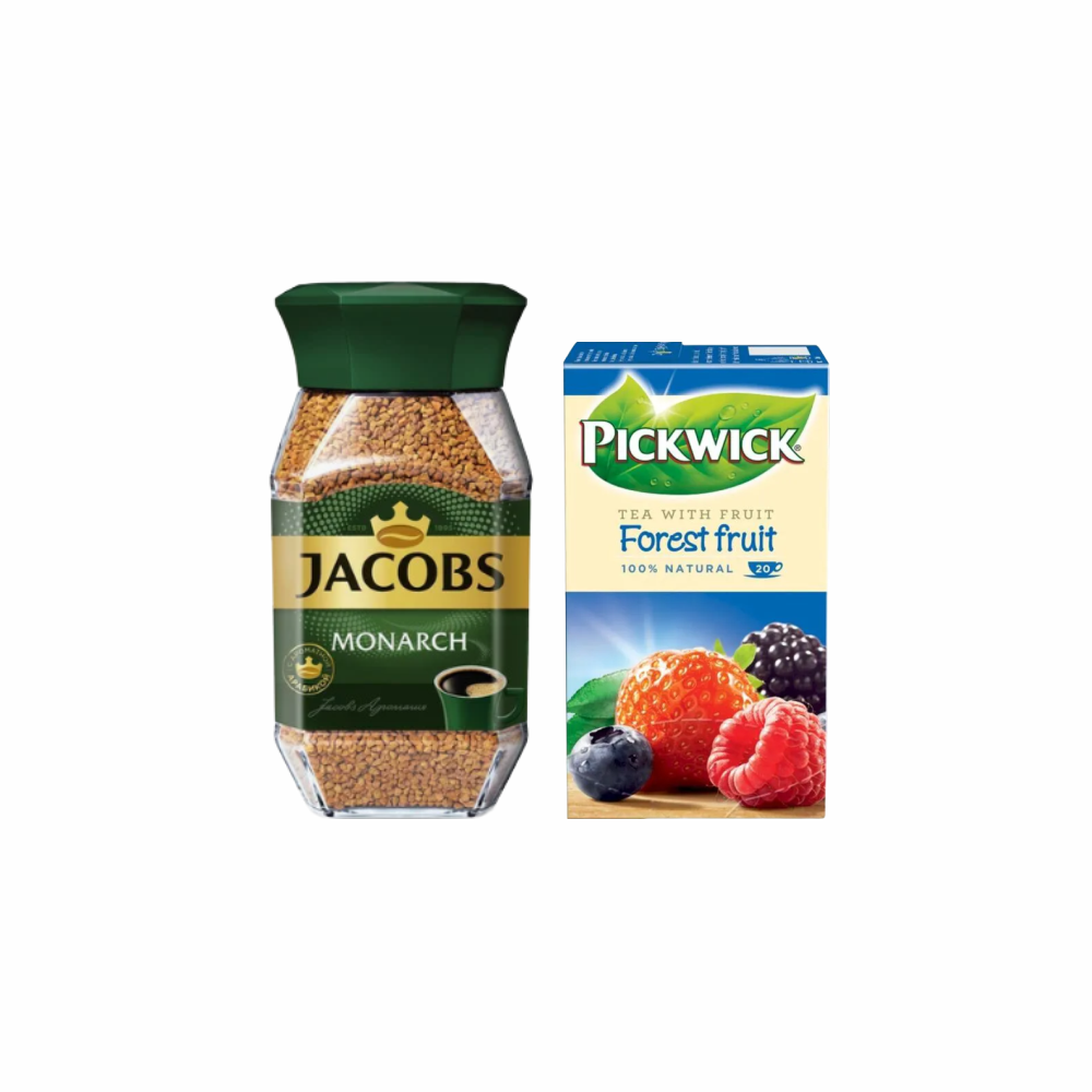 НАБОР КОФЕ JACOBS MONARCH 95Г+ЧАЙ ЧЕРНЫЙ PICKWICK ЛЕСНЫЕ ЯГОДЫ 20 ПАК