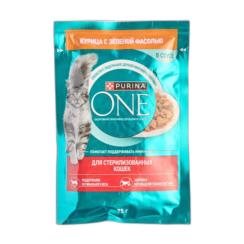 КОРМ ДЛЯ СТЕРИЛИЗОВАННЫХ КОШЕК PURINA ONE КУРИЦА ЗЕЛЕНАЯ ФАСОЛЬ 75Г