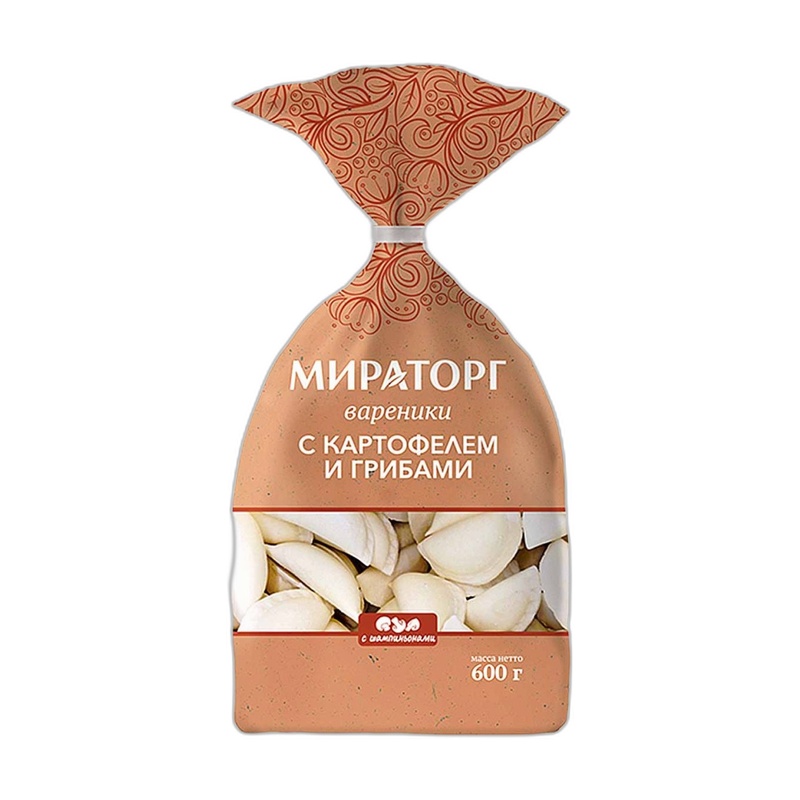 ВАРЕНИКИ МИРАТОРГ С КАРТОФЕЛЕМ И ГРИБАМИ ЗАМ 600Г П/П