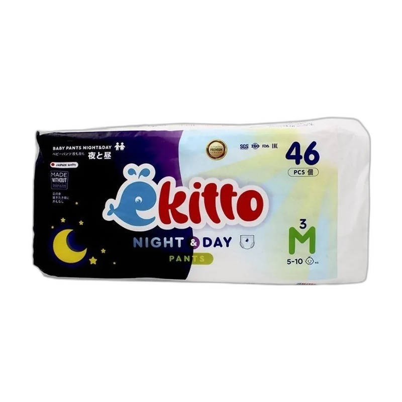 ПОДГУЗНИКИ-ТРУСИКИ EKITTO NIGHT&DAY M 5-10КГ 46ШТ