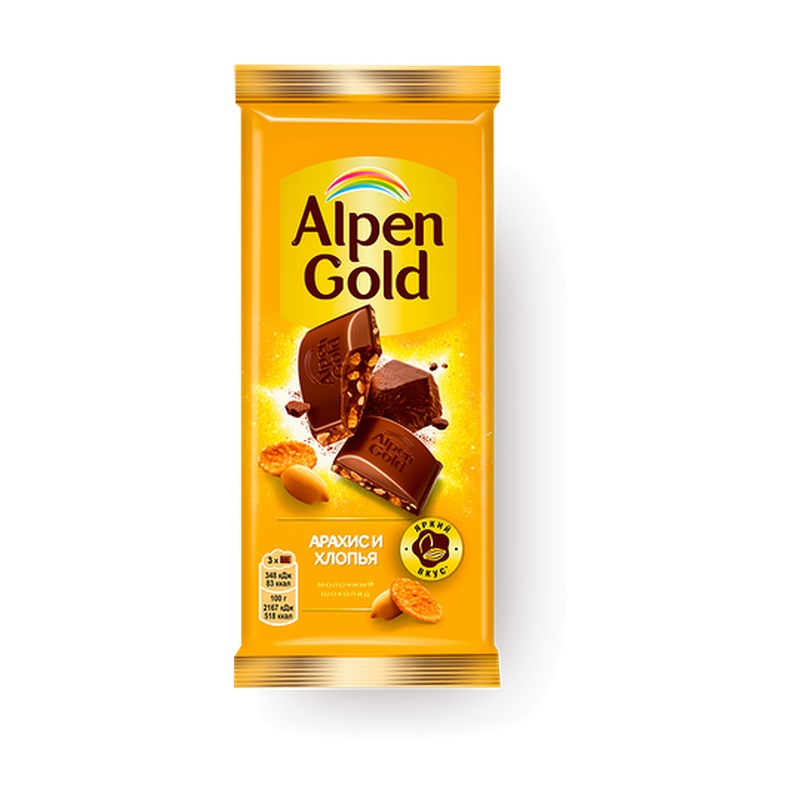 ШОКОЛАД ALPEN GOLD АРАХИС КУКУРУЗНЫЕ ХЛОПЬЯ 80Г