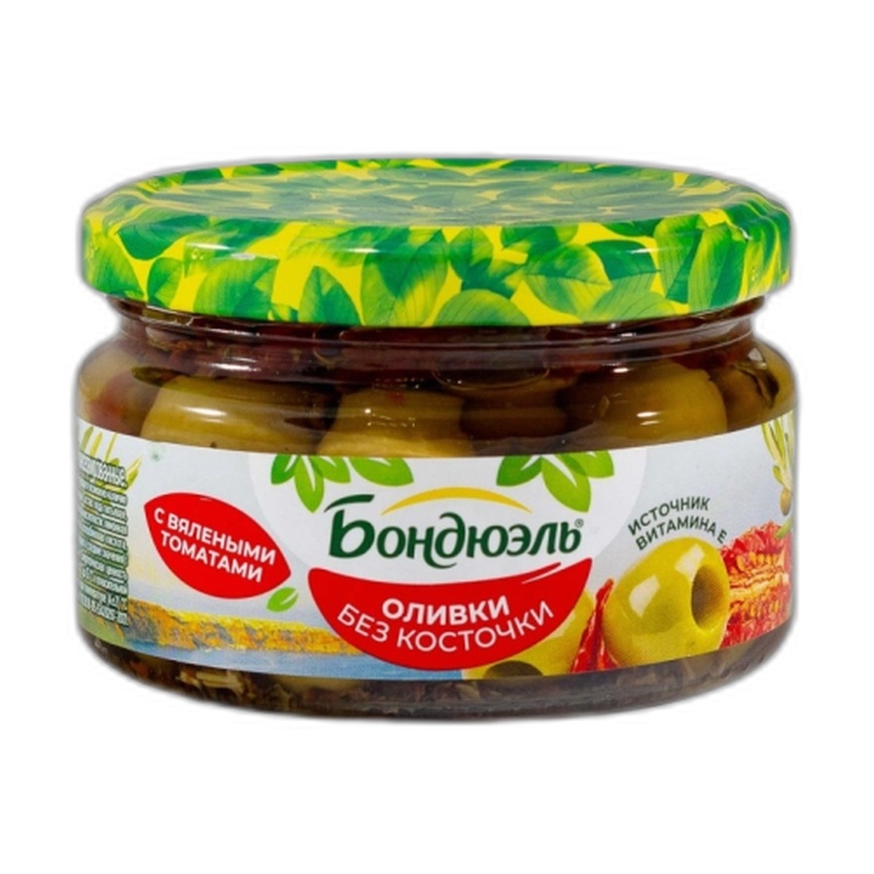 ОЛИВКИ BONDUELLE БЕЗ КОСТОЧКИ С ВЯЛЕНЫМИ ТОМАТАМИ 250МЛ