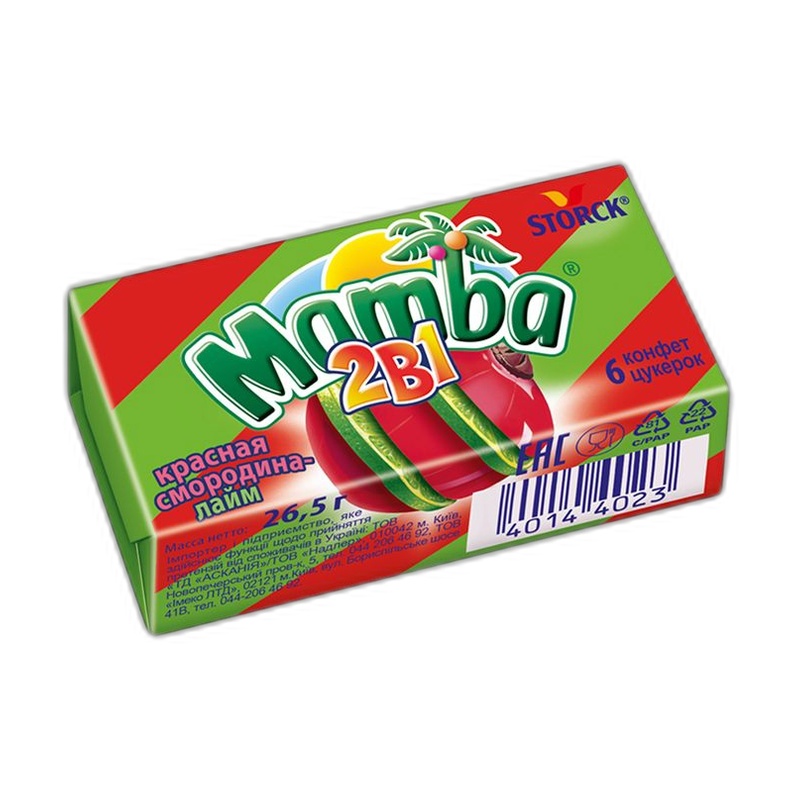 КОНФЕТЫ ЖЕВАТЕЛЬНЫЕ MAMBA 2В1 26,5Г