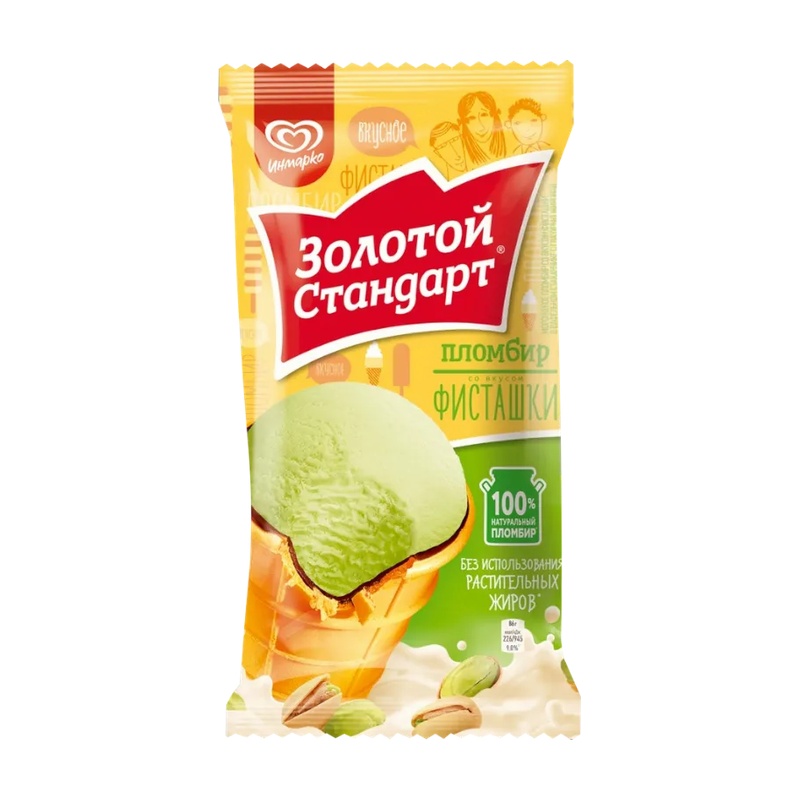 МОРОЖЕНОЕ ЗОЛОТОЙ СТАНДАРТ ФИСТАШКА СТАКАН 80Г