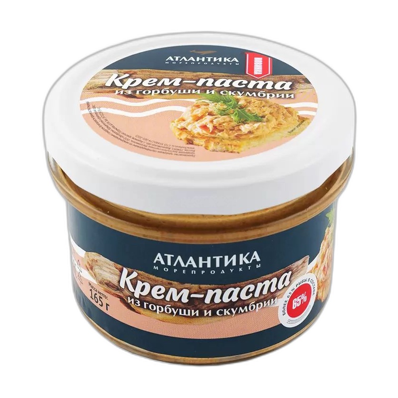 КРЕМ ПАСТА РЫБНАЯ АТЛАНТИКА ИЗ ГОРБУШИ И СКУМБРИИ С ГОРЧИЦЕЙ 150Г