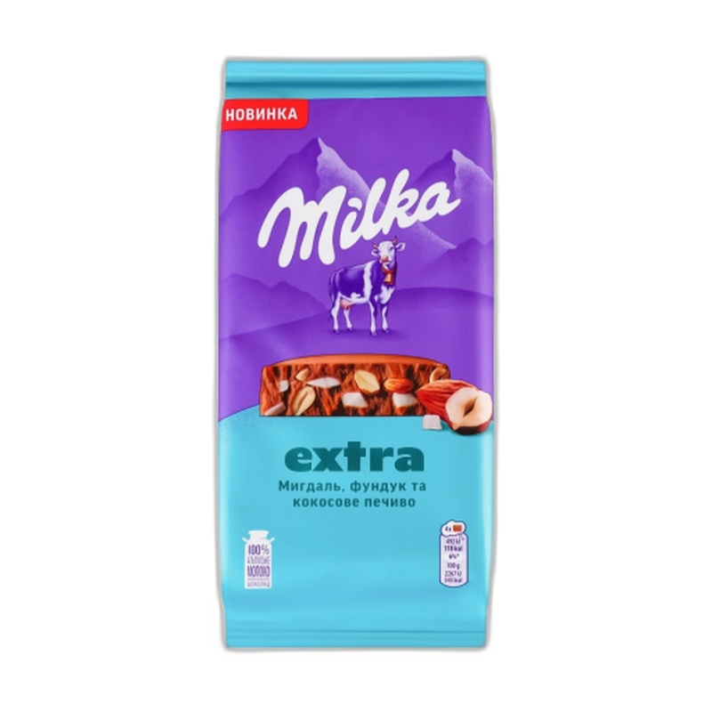 ШОКОЛАД MILKA EXTRA ЛЕСНОЙ ОРЕХ МИНДАЛЬ КРОШКА КОКОСОВОГО БИСКВИТА 130Г