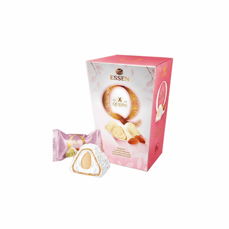 КОНФЕТЫ ESSEN Q СО СЛИВОЧНОЙ НАЧИНКОЙ, МИНДАЛЕМ И КОКОСОМ 150Г КОР