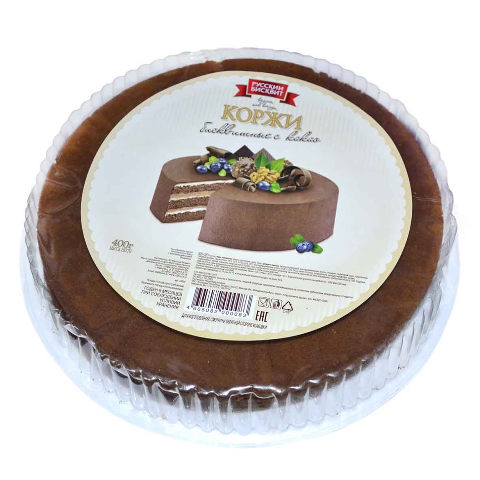 КОРЖ РУССКИЙ БИСКВИТ КАКАО 400Г