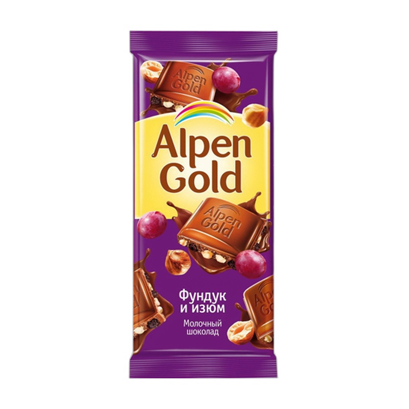 ШОКОЛАД ALPEN GOLD ФУНДУК ИЗЮМ 80Г