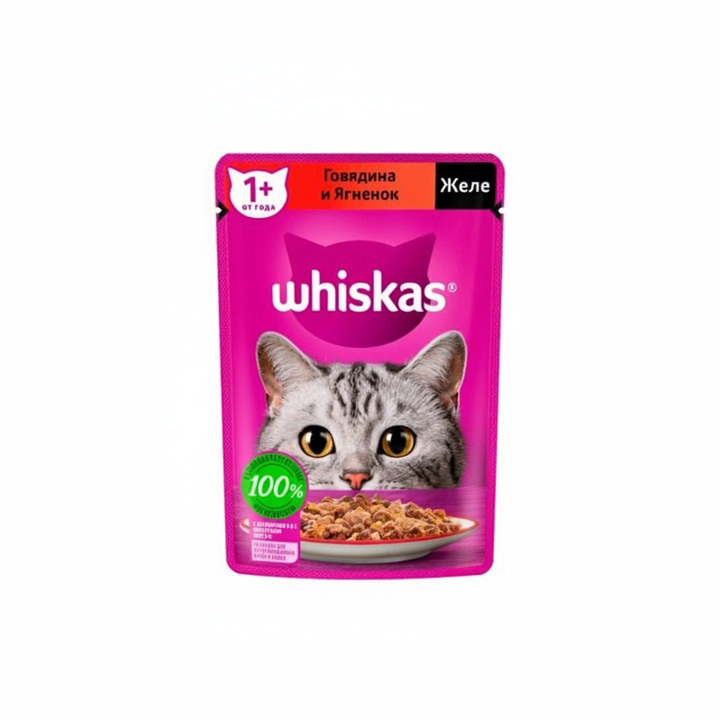 КОРМ ДЛЯ КОШЕК WHISKAS ЖЕЛЕ С ГОВЯДИНОЙ 85Г
