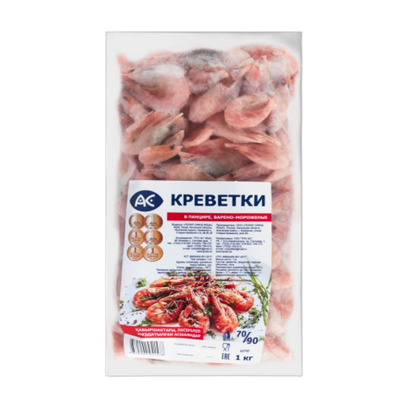 КРЕВЕТКИ АС В ПАНЦИРЕ В/М 70/90 1КГ П/П