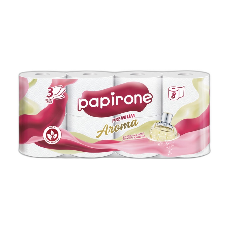 БУМАГА ТУАЛЕТНАЯ PAPIRONE AROMA 3-СЛОЙНАЯ 8ШТ